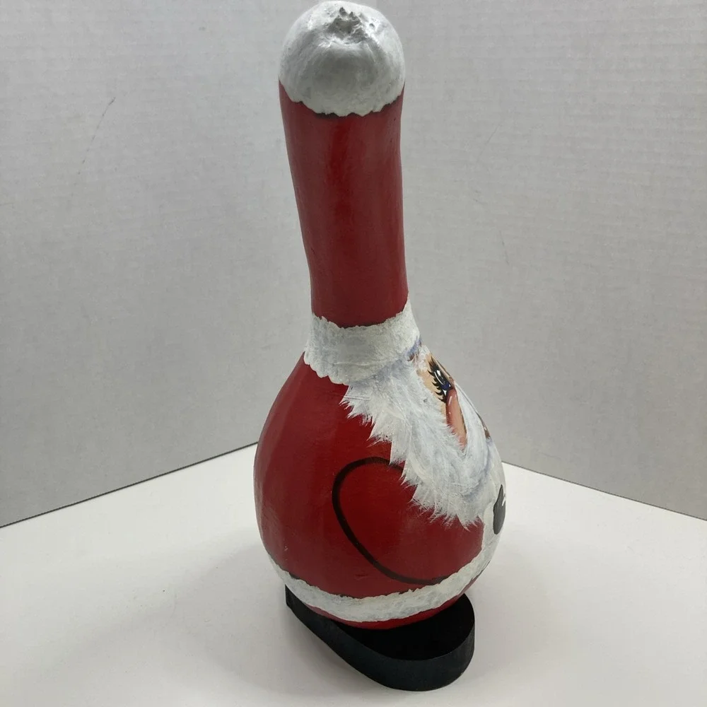 Vtg Hand Painted Real Gourd Folk Art Santa Face Christmas‎ Holiday 12 in
